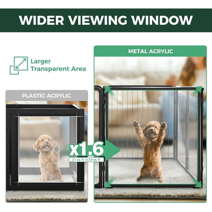 Клітка-палатка для собак FXW Pawadise, 61 см, 8 панелей (4 акрил + 4 метал), чорна, розширювана