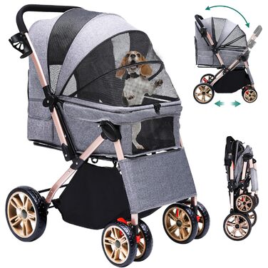 Візок для собак та котів YITAHOME, складаний, до 22 кг, сірий