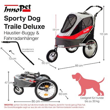 InnoPet® Sporty - прогулянка для собак: коляска-причіп, складна, з повітряними колесами, з капюшоном, багато кольорів