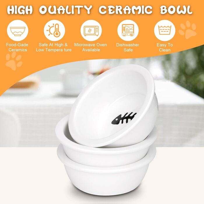 Набір мисок для котів BBWELL Ceramic: 3 шт. з кераміки, похил 15°, антиковзний бамбук, для котів та маленьких собак