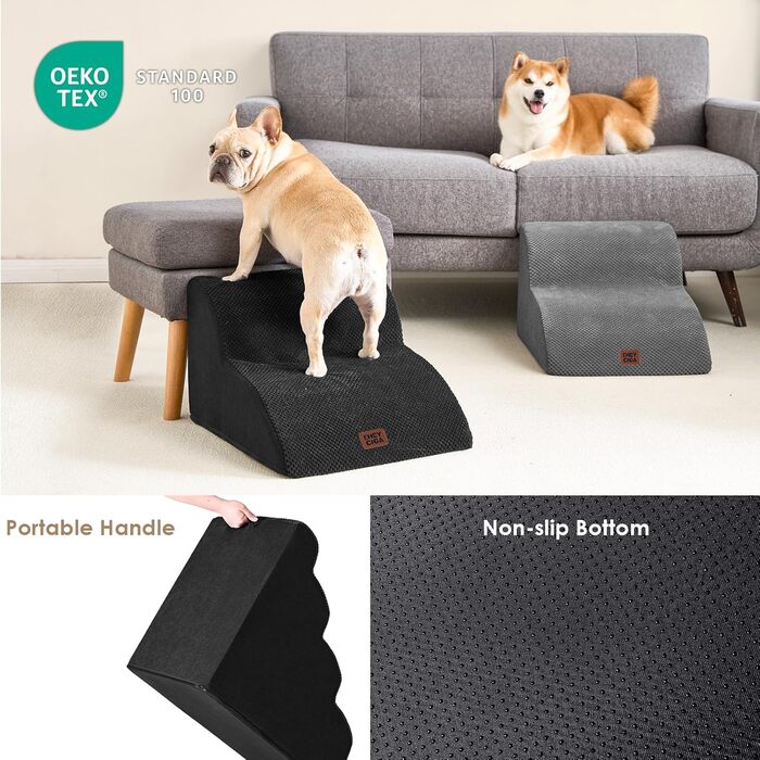 Сходинки для собак EHEYCIGA: 50 см, 4 сходинки, для маленьких собак, на диван/ліжко, з високощільним губчастим матеріалом, знімний та миючий чохол, антиковзне покриття, сірий (40 x 50 x 30 см)