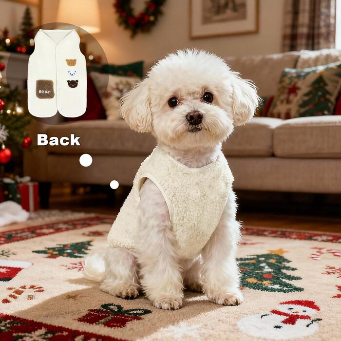 Теплий флісовий жилет для собак маленьких порід (5-8 кг), розмір M, білий/opulenter Garten