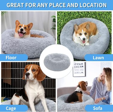 М'яке кругле ліжко для собак 60 см – зручне доріжне ліжко для котів та маленьких собак, миється, не ковзає, плюшеве ліжко для тварин, сірий (L 50 x B 50 x H 20 см, світло-сірий)