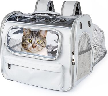 Розширюваний рюкзак для котів та маленьких собак Onebarleycorn, рюкзак-переноска для котів, сірий, до 8 кг