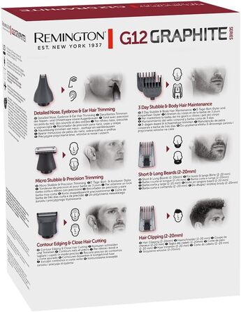 Мультитриммер Remington G12 [12-в-1]: для волосся, бороди, тіла, вух та носа. З 6 насадками, самозагострювані леза, акумуляторний. PG2120