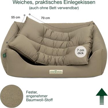 HOUND & NATURE: М'яке ліжко для собак середнього розміру Bern, 95x70 см, Taupe | Ліжко для собак, м'яке, кушетка, лежанка, перемикається, зручне, миється