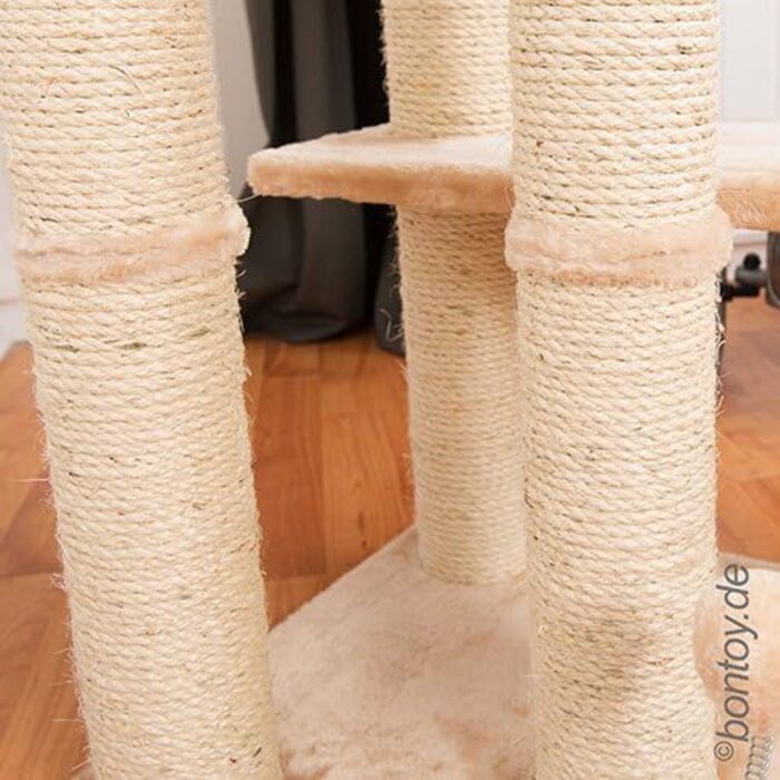 Котячий драпак Pascha, до стелі, 3 рівні, кремовий, 240-260 см, стовпи з сизалю 9 см