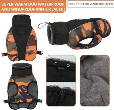 Водонепроникний зимовий одяг для собак - тепла куртка для собак, одяг для маленьких, середніх та великих собак, пуловер для собак з безпечними світловідбиваючими смугами для лабрадорів, чихуахуа, французьких бульдогів, 3XL, помаранчевий камуфляж