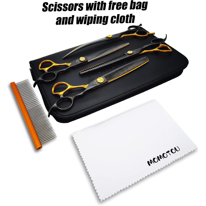 Професійний набір для грумінгу собак: ножиці, гребінець, витончувальні ножиці, 4 шт., у чохлі, з японської сталі 440C, 19.1 см