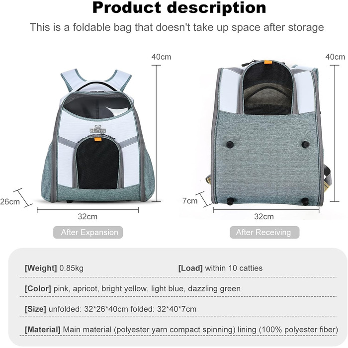 Рюкзак для собак та котів PETCUTE - дихаючий, з безпековою лінійкою та знімною підстилкою (до 8 кг, блакитний)