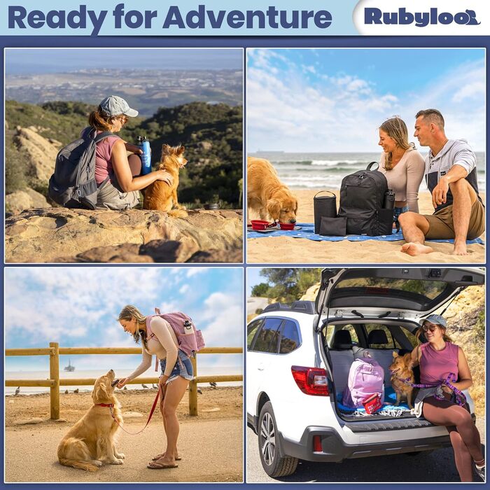 Rubyloo Оригінальний рюкзак для собак Doggy Bag – рюкзак для собак з відділенням для ноутбука, 2 BPA-вільні миски, контейнер для корму, серветка, кишеня для ласощів – сумка-рюкзак для собак та їх власників