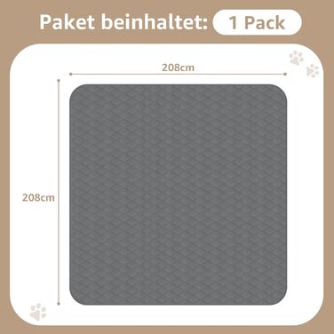 Водонепроникний килимок для собак Pick for Life: м'який, двосторонній, 208x208 см (сірий)