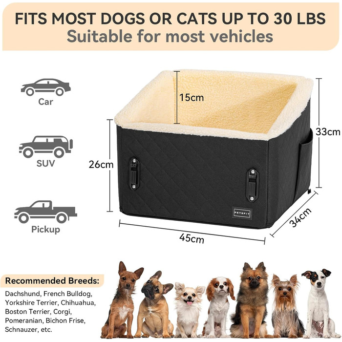 PETSFIT Автокрісло для собак, підняте на 12.5 см, чорний, для собак до 12 кг