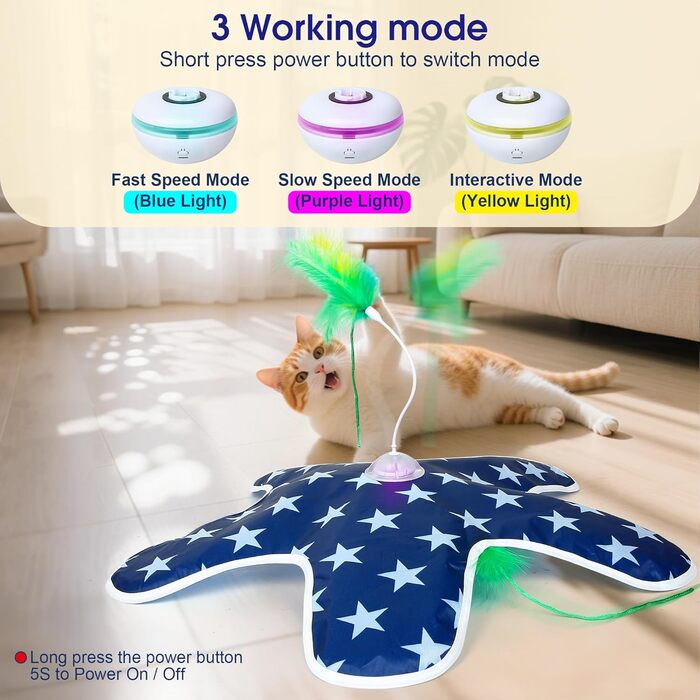 Інтерактивна іграшка для котів PUHOHUN: автоматична мишка з пір'ям, іграшка-палиця з пір'ям, синього кольору
