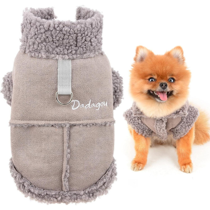 Тепла куртка для собак та котів SMALLLEE_LUCKY_STORE з флісовою підкладкою, зимовий одяг з кільцем D, для маленьких собак, чихуахуа, йоркширських терьєрів, тепла куртка сірого кольору, розмір L