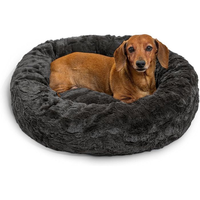 Лежак для собак Best Friends by Sheri Calming Donut, штучне хутро, норкова сіра, 58x58 см