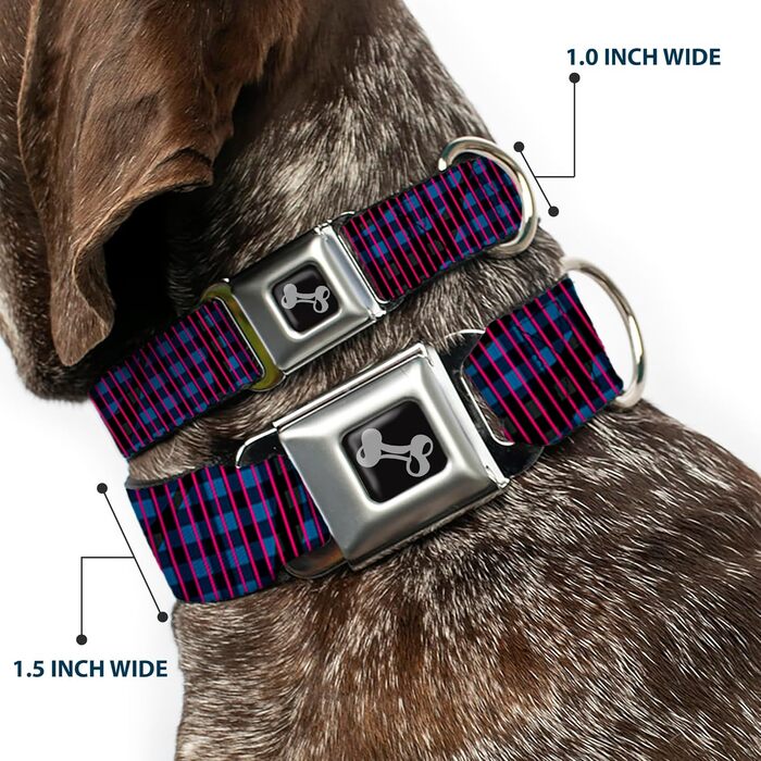 Комір для собак Buckle-Down Buffalo Plaid, абстрактний біло-чорно-бірюзовий, із кісточкою, малий розмір 22,9–38,1 см