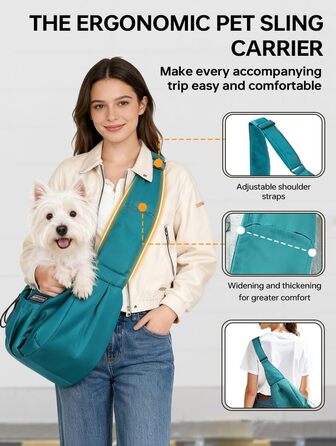 Сумка-переноска для собак та котів, широкі підплічники, регульована, ергономічна, для подорожей та прогулянок, до 5,4 кг (Pfauenblau)