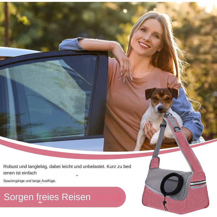 Сумка-переноска для собак та котів | Дихаюча сумка-переноска для тварин, регульована, з кишенею, рожева