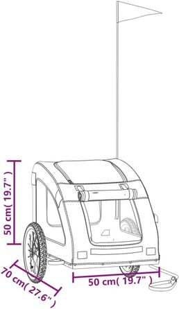 Фургон для собак VidaXL - сірий, 45 кг, з прапором та відбивачами, 125 x 63 x 66 см