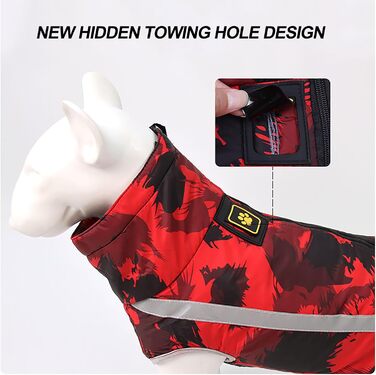 Водонепроникний собачий плащ: тепла зимова куртка, жилет для собачого спорту, одяг для домашніх тварин з отвором для шлейки, світловідбиваючими смугами, середній/великий розмір, вітронепроникний костюм, одяг для собак, білий/чорний (5XL, червоний)