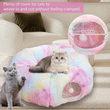 Туннель для котів, великий, з місцем для сну та лежаком, 2 входи, котяча печера, підвісні кульки, тунель для кота, кольоровий