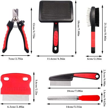 Набір для догляду за шерстю собак та котів Tonyg-p: щітка, гребінець від бліх, стригувач та пилка для нігтів (6 шт)