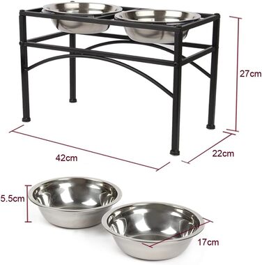 Підвищена годівниця для собак Funkeen з подвійними мисками з нержавіючої сталі, для середніх собак, об'єм 1 кварту