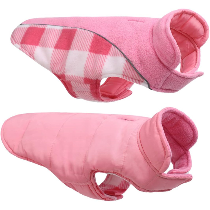 Теплий зимовий одяг для собак, зимовий одяг для собак з захистом живота, зимовий одяг для собак з світловідбиваючими елементами, двосторонній одяг для собак, одяг для собак з отвором для шлейки, рожевий, M (Medium), рожевий