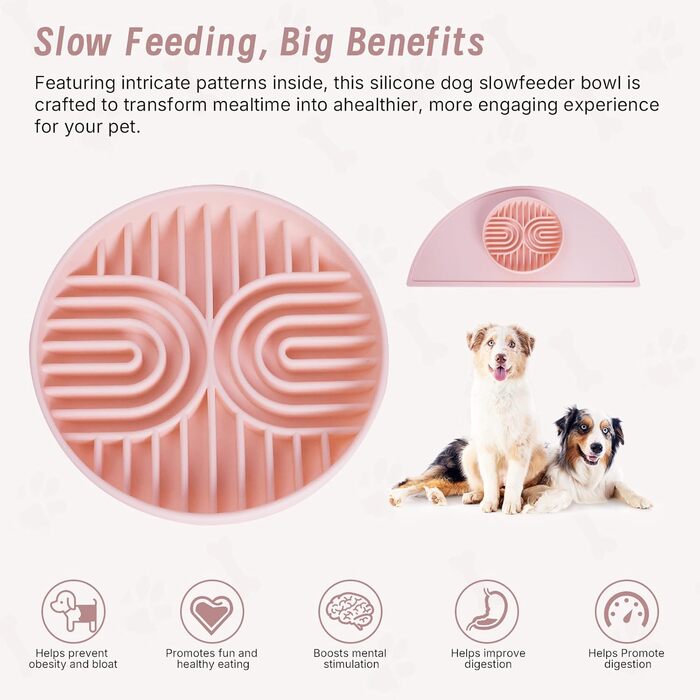 Набір мисок для собак Slow Feeder з килимком, силікон. Ідеально для собак малих та середніх порід. Нековзний, легко миється, з піднятими краями (Blush).