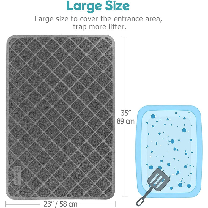 Килимок для котячого туалету Conlun Katzenklo Matte, сірий/чорний, 89x58/119x89 см, сітка для контролю розсипання, вологостійкий