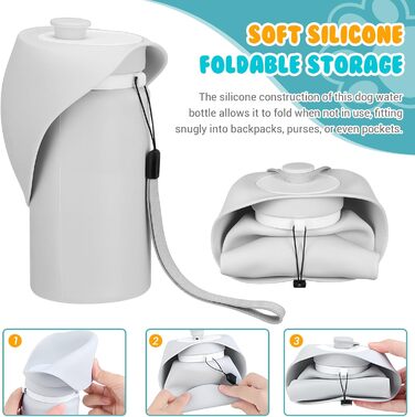 Складана пляшка для води для собак Milisten: 550 мл, м'який силікон, не протікає, для подорожей, цуценят, прогулянок, хатніх тварин, пікніків, кемпінгу (світло-сірий)
