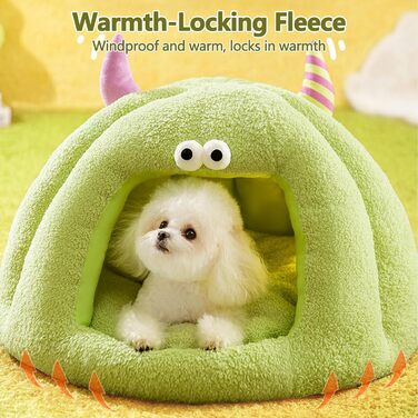 Кішка-будинок Galatée, тепле ліжко-будинок для котів та собак, м'яке ліжко для собак, затишний іглу для собак, миле картун-кімнатко для котів, ліжко для домашніх котів (L, Зелений) L Зелений