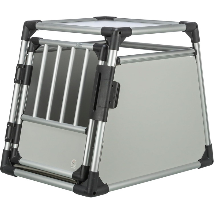 Тріксі переносна клітка для собак, алюміній, срібна, розмір S (48x57x59 см) / L (78x55x62 см), стабільна, тиха, з безпечним замком та неслизьким килимком