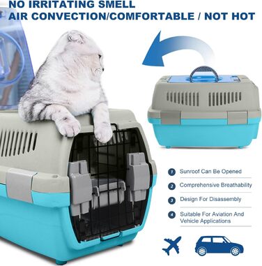 PETCUTE Транспортна переноска для собак та котів, сіро-блакитна, до 6 кг