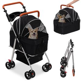 Візок для собак 3 в 1, до 20 кг, складний, з колесами, кошиком, сіткою, тримачем для напоїв, регульованою ручкою, для собак та котів