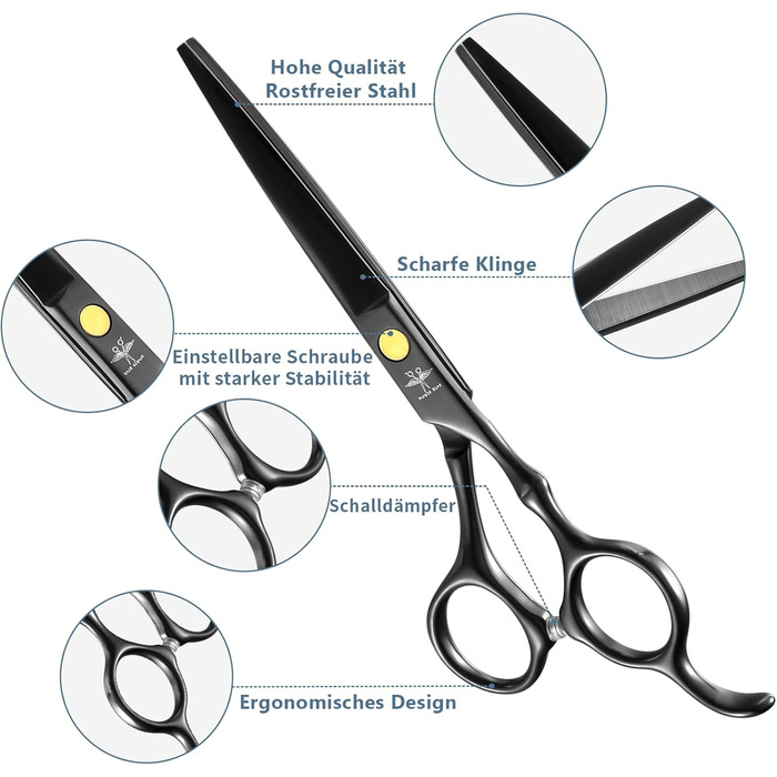 Набір професійних перукарських ножиць PURPLEBIRD: 10 шт. (чорний). Ножиці для стрижки та фінальної обробки волосся з нержавіючої сталі. Ідеально для перукарів, барберів та початківців.