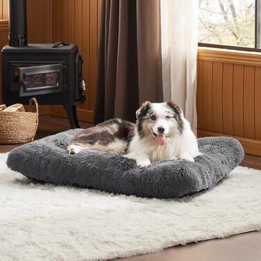 Ліжко для великих собак BEDSURE 104x74x8 см, м'яке плюшеве, знімний чохол, протиковзке, темно-сіре