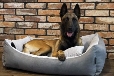 М'яке ліжко для собак Teo 120x100 см, сіре - знімний чохол, кошик для собак середніх порід