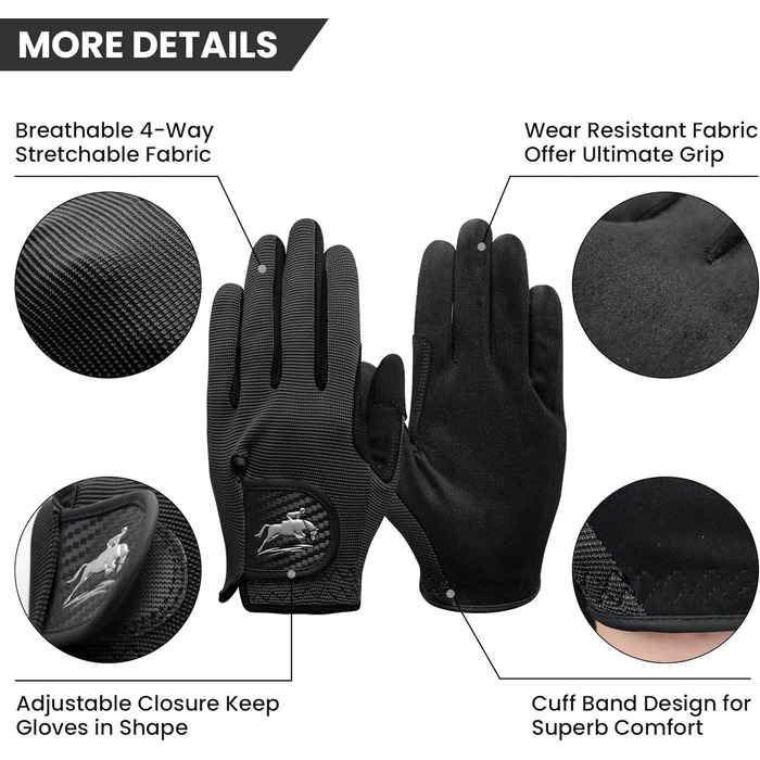 Рукавички для верхової їзди FINGER TEN з сенсорним екраном для жінок, дорослих, з хорошим зчепленням, для верхової їзди, велосипеда, спорту. Розмір M, темно-синій