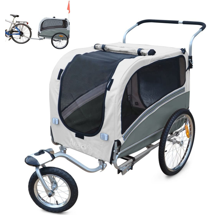 PAPILIOSHOP Argo: Складаний переносник для собак, візок для собак та велопричіп для собак S, M, L, стабільний та вентильований, ідеальний для транспортування тварин та активного відпочинку (Сірий M)