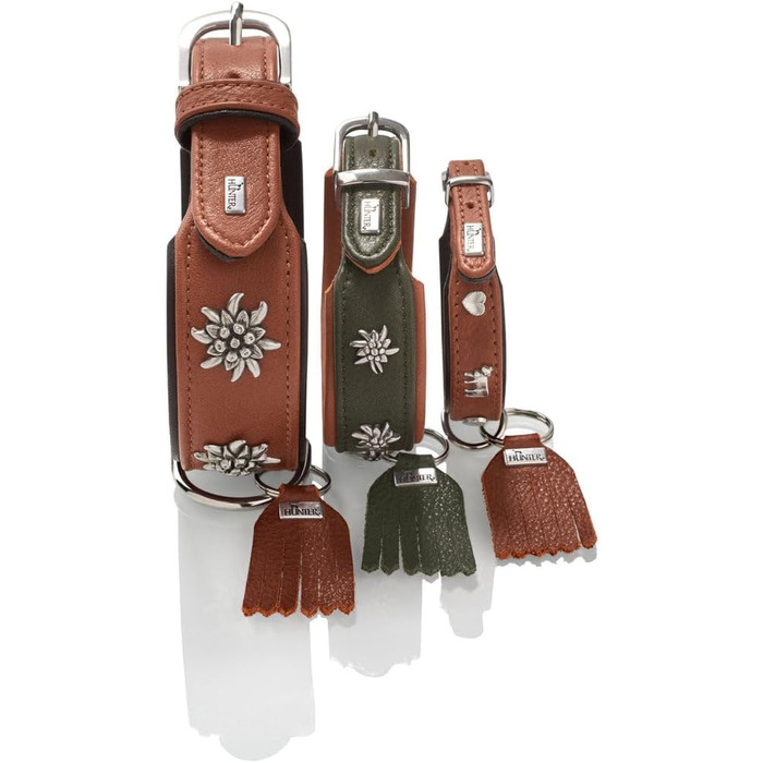 Нашийник для собак HUNTER München зелений/cognac, шкіряний, з елементами традиційного одягу, м'який та міцний, не травмує шерсть, розкішний, екологічно чистий, виготовлений у Німеччині, розмір 50