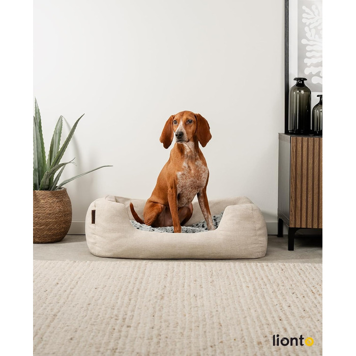 Кругле ліжко для собак та котів Lionto з м'яким зміненим подушечкою, 80x60 см, бежеве, м'яке, глибокий вхід