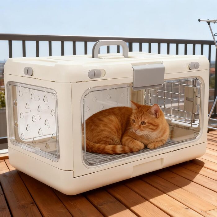 Транспортна переноска для котів Asixxsix, розкладна, прозора, з вентиляцією. Просторий пластиковий бокс для дому та подорожей