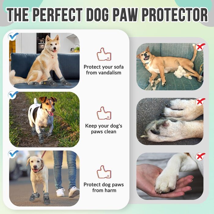 Чоботи для собак SlowTon, захист лап, 4 шт. Дихаючі собачі чоботи для активного відпочинку на вулиці з неслизькою підошвою, регульованою застібкою-липучкою, відбиваючими елементами. Підходять для собак маленьких, середніх та великих порід. Колір: Чорний. 