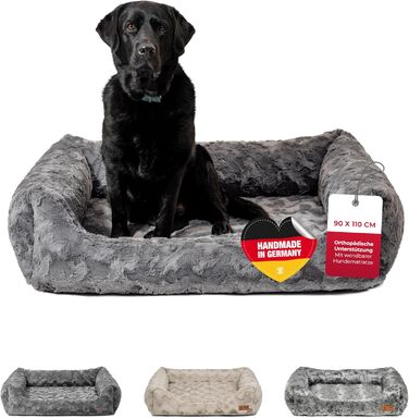 Ортопедичне ліжко для собак HS-Hundebett® Deluxe Exklusiv S (60x75 см) з Memory Foam, антиковзаючою основою та можливістю прання. Виготовлено в Німеччині (Антрацит, 90 x 110 см)