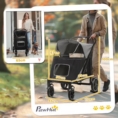 Візок для собак (buggy) до 30 кг, складаний, з регульованим навісом та кошиком для речей, 112 x 65 x 100 см, сірий