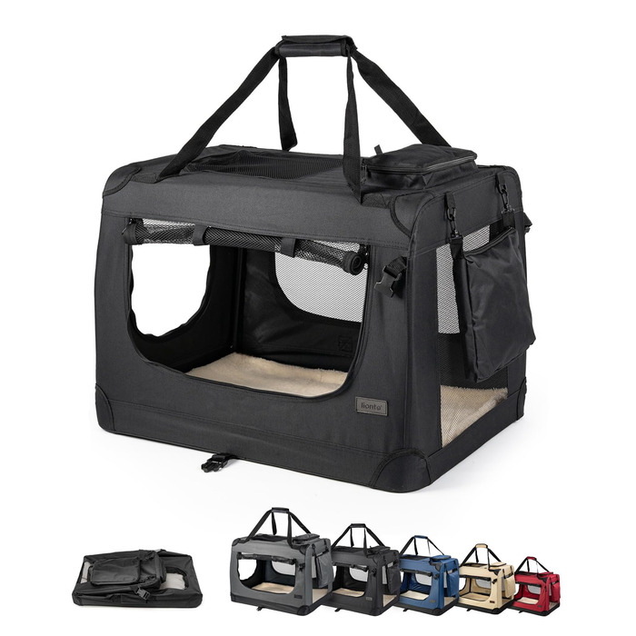Транспортна переноска для собак та котів Lionto, 90x61x65 см, чорна, розкладна, до 22 кг