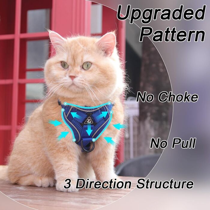 Шлейка для котів Skmeditec з нерухомим захистом, м'яка жилетка з світловідбиваючими смугами (XL, світло-блакитний)