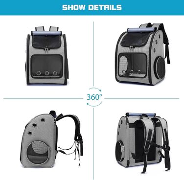 PETCUTE Рюкзак для собак і котів, дихаючий, знімний килимок, складаний, регульований, сірий